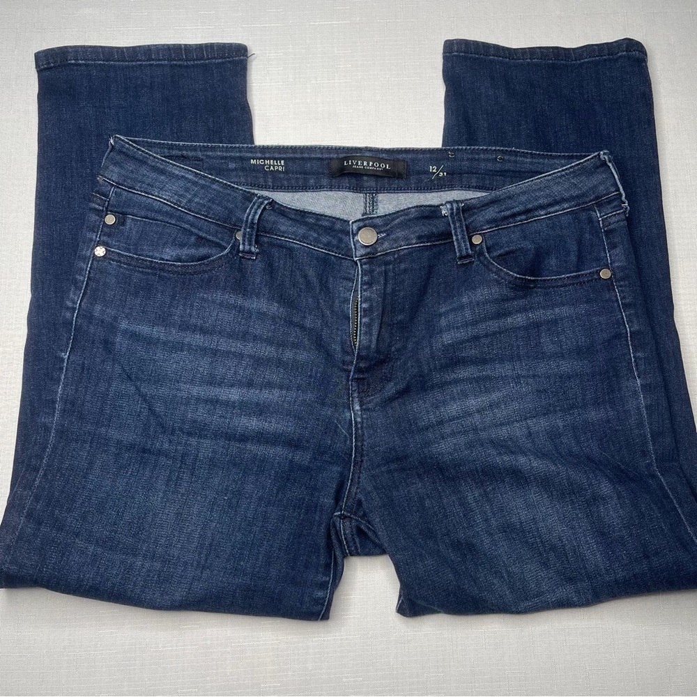Liverpool Michelle capri Women’s Straight Leg Jeans -‎ Dark Blue Denim size 12